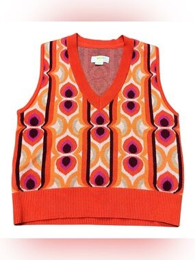 Anthropologie Maeve Vera Jacquard Sweater Vest Size XS Retro Geometric V-Neck